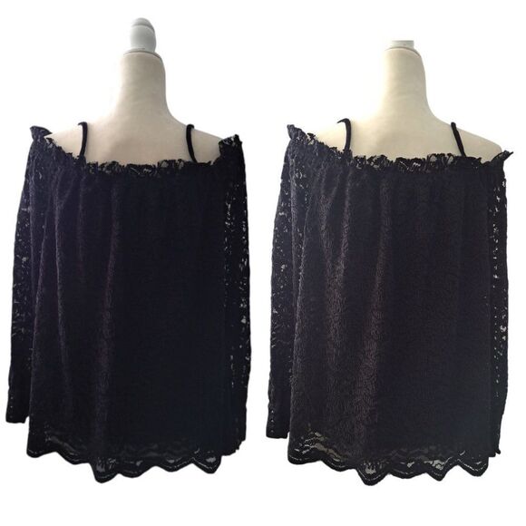 Anthropologie Eri + Ali Coldshoulder Lace Black Button Cuff Dark Boho Top Small - Picture 5 of 9